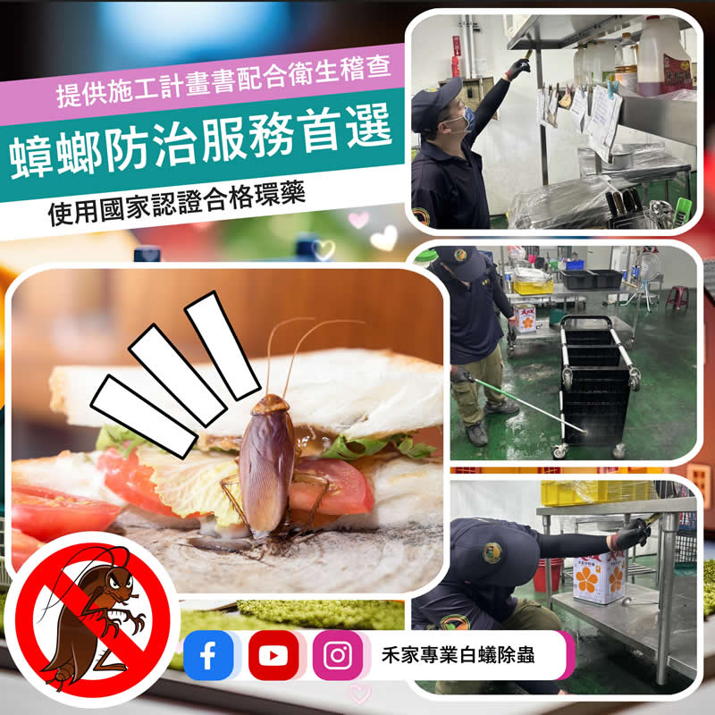 蟑螂防治服務首選，提供施工計畫書配合衛生稽查，使用國家認證合格環藥